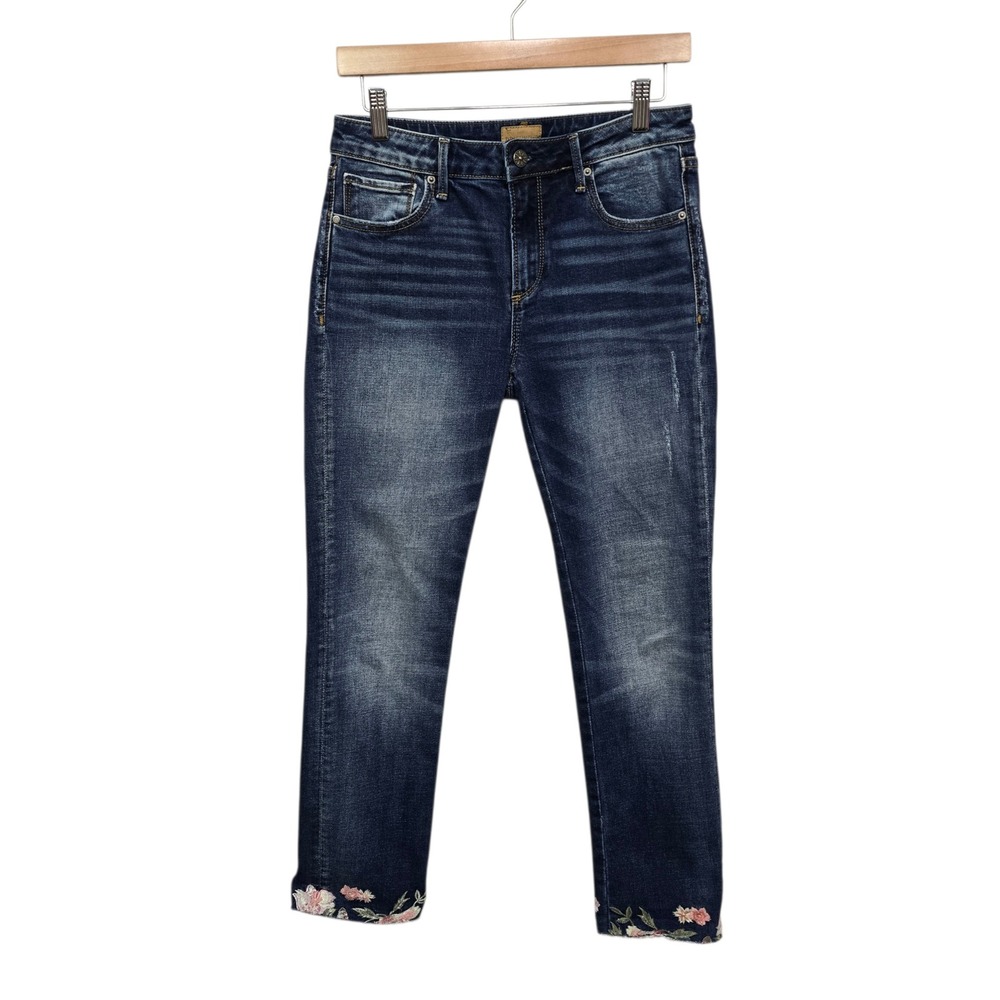 Driftwood‎ Colette Classic Floral Embroidered Dark Wash Jeans Size 27 Distressed